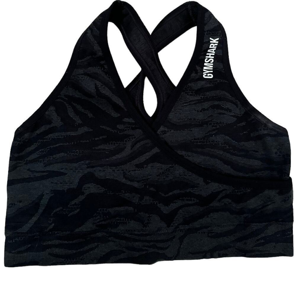 Gymshark Adapt Animal Seamless Sports Bra In Black & Gray Size XS